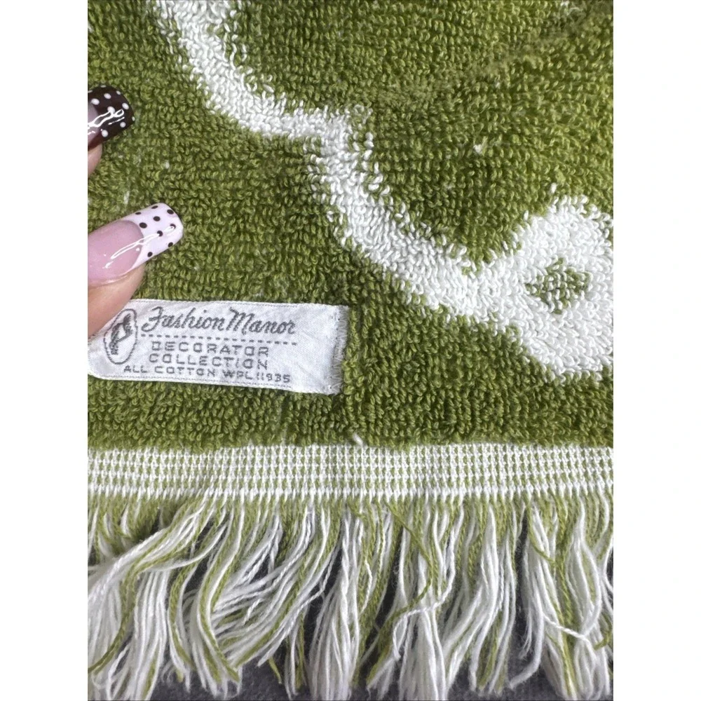 Fashion Manor‎ Green & White Vintage Floral Fringe Towel Set Cotton Retro